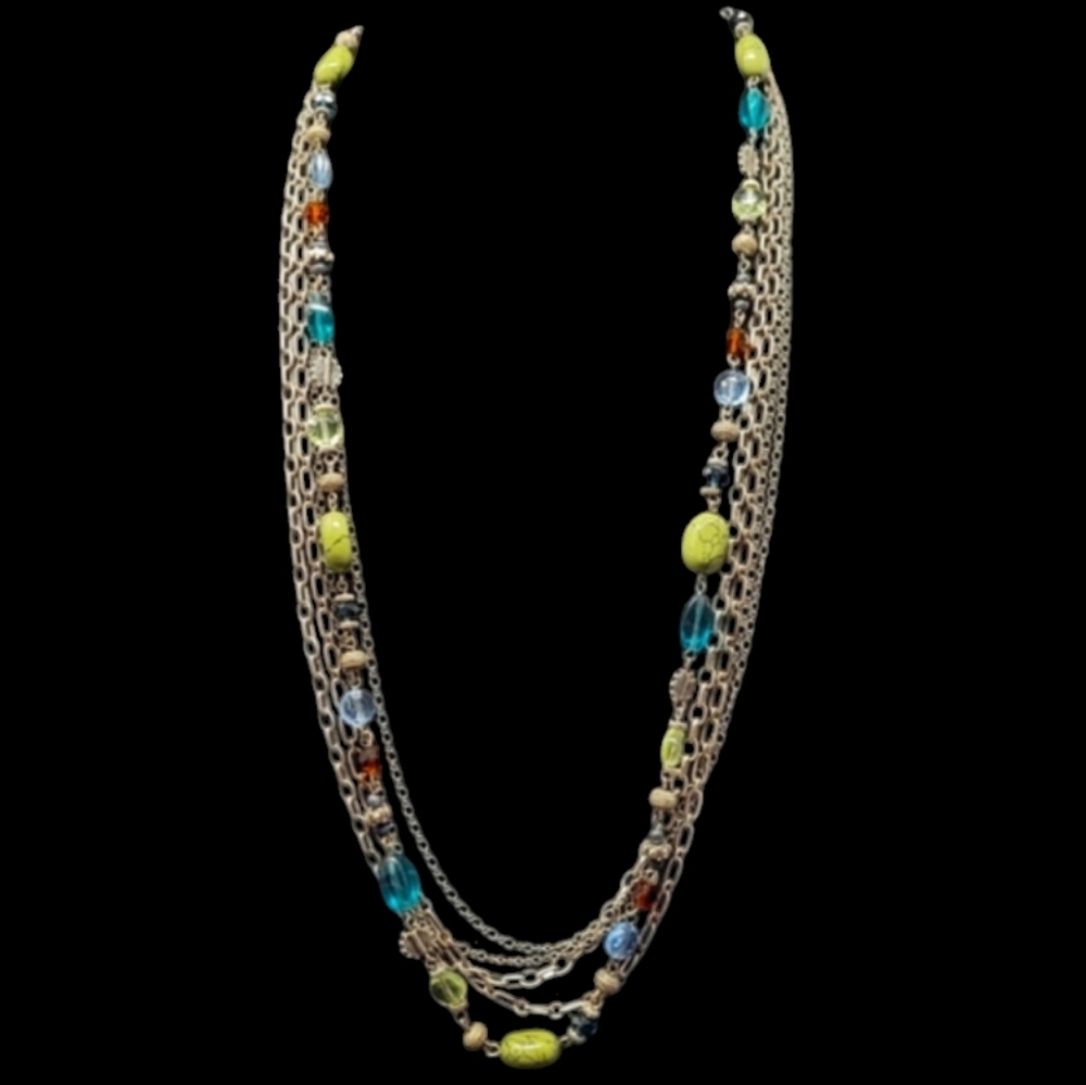 RETIRED PREMIER DESIGNS SILVER TONE, GLASS, AND ACRYLIC BEADS 5 STRAND N…